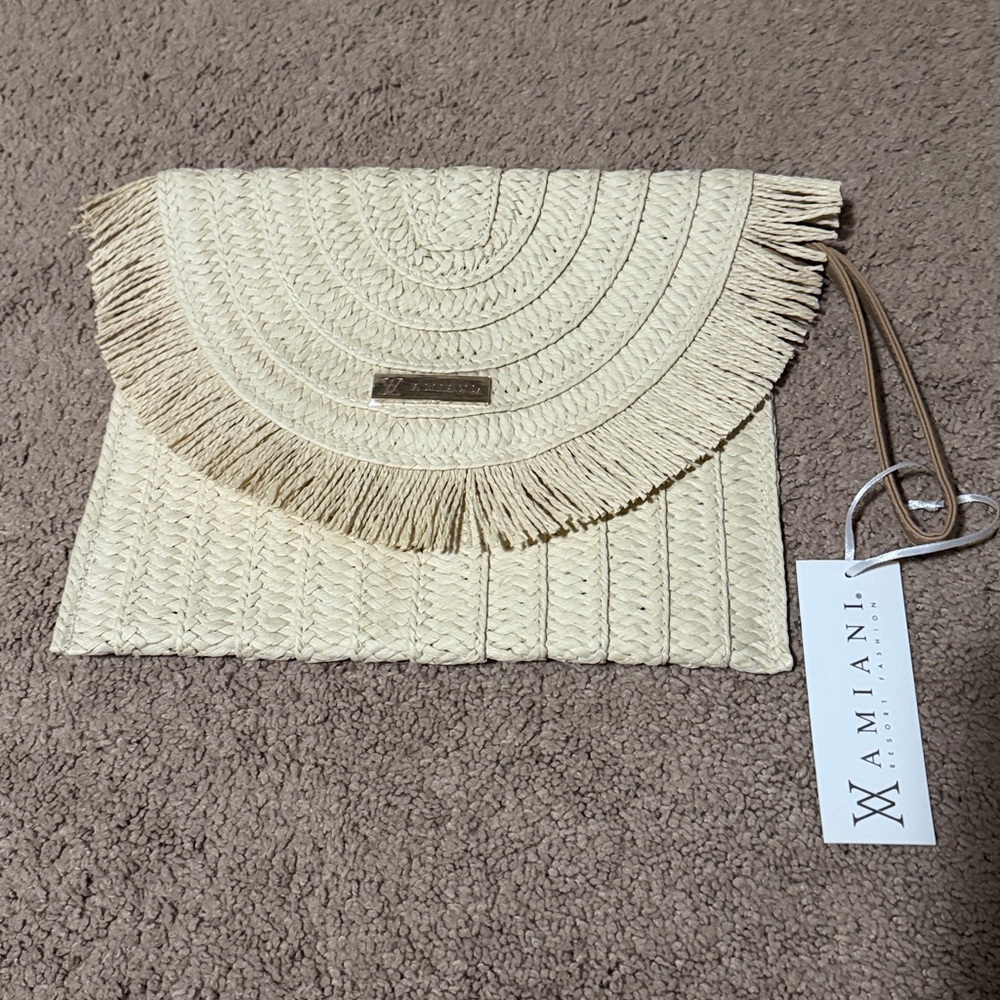 Beige Fringe Clutch